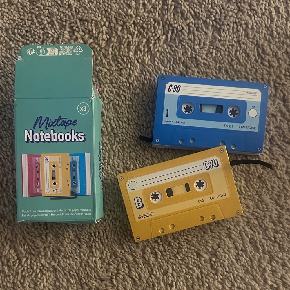 Retro Cassette Tape Notebooks - Blue and Yellow